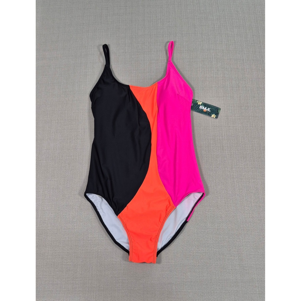 BMJL Womens One Piece Swimsuit Colorblock Tummy Control Pink Orange Black Size M
